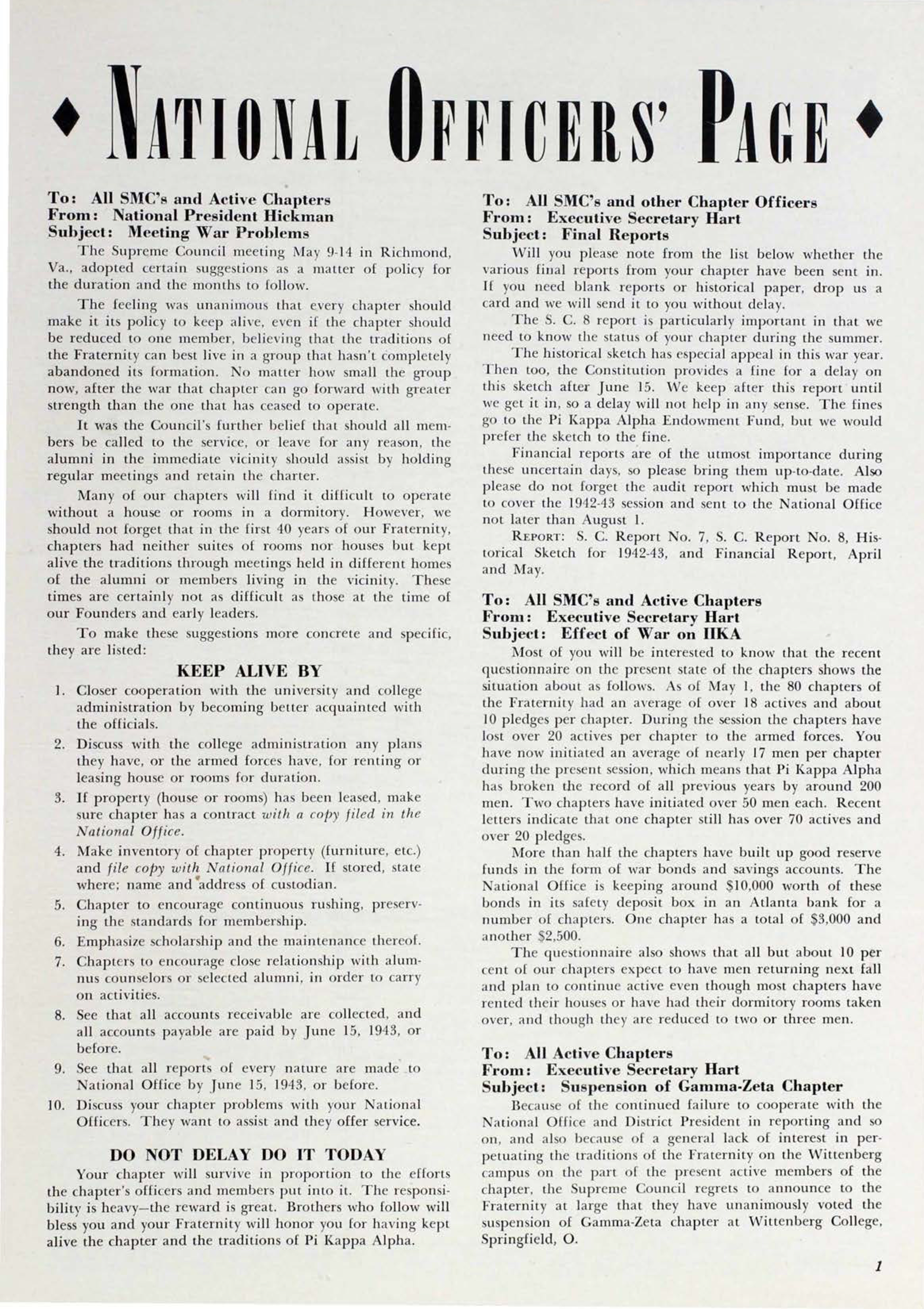National Officers Page, July 1943